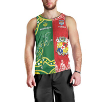 Custom Tonga XIII And Australia Kangaroos Men Tank Top Mate Maa Tongan Ngatu With Aboriginal LT05 - Polynesian Pride
