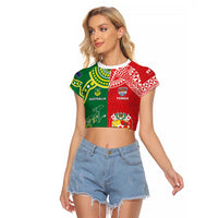 Custom Tonga XIII And Australia Kangaroos Raglan Cropped T Shirt Mate Maa Tongan Ngatu With Aboriginal LT05 Female Red - Polynesian Pride