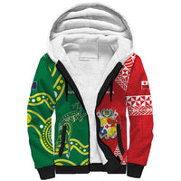 Custom Tonga XIII And Australia Kangaroos Sherpa Hoodie Mate Maa Tongan Ngatu With Aboriginal LT05 Unisex Red - Polynesian Pride