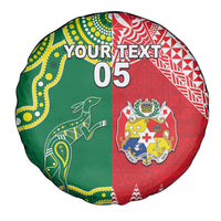 Custom Tonga XIII And Australia Kangaroos Spare Tire Cover Mate Maa Tongan Ngatu With Aboriginal LT05 - Polynesian Pride