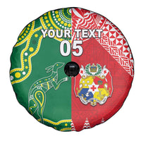 Custom Tonga XIII And Australia Kangaroos Spare Tire Cover Mate Maa Tongan Ngatu With Aboriginal LT05 - Polynesian Pride