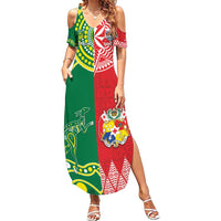 Custom Tonga XIII And Australia Kangaroos Summer Maxi Dress Mate Maa Tongan Ngatu With Aboriginal LT05 Women Red - Polynesian Pride
