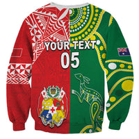 Custom Tonga XIII And Australia Kangaroos Sweatshirt Mate Maa Tongan Ngatu With Aboriginal LT05 - Polynesian Pride