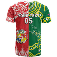 Custom Tonga XIII And Australia Kangaroos T Shirt Mate Maa Tongan Ngatu With Aboriginal LT05 - Polynesian Pride