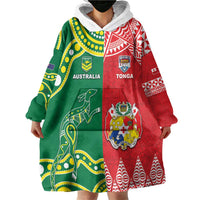 Custom Tonga XIII And Australia Kangaroos Wearable Blanket Hoodie Mate Maa Tongan Ngatu With Aboriginal