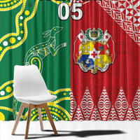 Custom Tonga XIII And Australia Kangaroos Window Curtain Mate Maa Tongan Ngatu With Aboriginal LT05 - Polynesian Pride