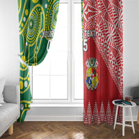 Custom Tonga XIII And Australia Kangaroos Window Curtain Mate Maa Tongan Ngatu With Aboriginal LT05 - Polynesian Pride