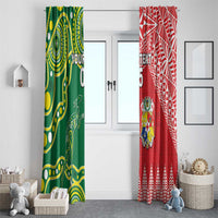 Custom Tonga XIII And Australia Kangaroos Window Curtain Mate Maa Tongan Ngatu With Aboriginal LT05 - Polynesian Pride