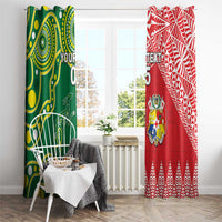 Custom Tonga XIII And Australia Kangaroos Window Curtain Mate Maa Tongan Ngatu With Aboriginal LT05 - Polynesian Pride