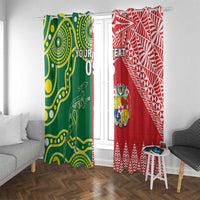 Custom Tonga XIII And Australia Kangaroos Window Curtain Mate Maa Tongan Ngatu With Aboriginal LT05 With Grommets Red - Polynesian Pride