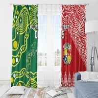 Custom Tonga XIII And Australia Kangaroos Window Curtain Mate Maa Tongan Ngatu With Aboriginal LT05 - Polynesian Pride