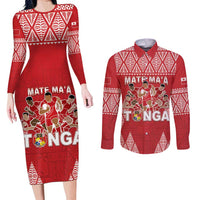 Custom Tonga Rugby Couples Matching Long Sleeve Bodycon Dress and Long Sleeve Button Shirt Tonga Mate Ma'a Take The Lead LT05 Red - Polynesian Pride
