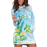 Personalised 2025 Aloha Hawaii Hoodie Dress Tropical Flowers And Honu LT05 Blue - Polynesian Pride