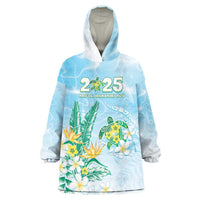 Personalised 2025 Aloha Hawaii Wearable Blanket Hoodie Tropical Flowers And Honu LT05 One Size Blue - Polynesian Pride