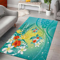 Hawaii Honu Area Rug Tropical Flowers Turquoise Gradient