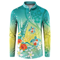 Hawaii Honu Button Sweatshirt Tropical Flowers Turquoise Gradient LT05 Turquoise - Polynesian Pride