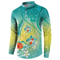 Hawaii Honu Button Sweatshirt Tropical Flowers Turquoise Gradient LT05 - Polynesian Pride