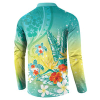 Hawaii Honu Button Sweatshirt Tropical Flowers Turquoise Gradient LT05 - Polynesian Pride