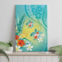 Hawaii Honu Canvas Wall Art Tropical Flowers Turquoise Gradient LT05 - Polynesian Pride