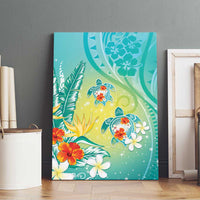 Hawaii Honu Canvas Wall Art Tropical Flowers Turquoise Gradient LT05 - Polynesian Pride