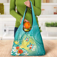 Hawaii Honu Grocery Bag Tropical Flowers Turquoise Gradient LT05 - Polynesian Pride