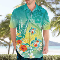 Hawaii Honu Hawaiian Shirt Tropical Flowers Turquoise Gradient LT05 - Polynesian Pride