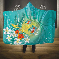 Hawaii Honu Hooded Blanket Tropical Flowers Turquoise Gradient LT05 - Polynesian Pride