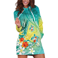 Hawaii Honu Hoodie Dress Tropical Flowers Turquoise Gradient LT05 Turquoise - Polynesian Pride