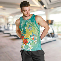 Hawaii Honu Men Tank Top - Tropical Flowers Turquoise Gradient LT05 Turquoise - Polynesian Pride