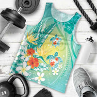 Hawaii Honu Men Tank Top - Tropical Flowers Turquoise Gradient LT05 - Polynesian Pride