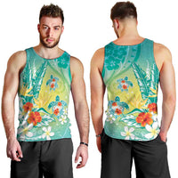 Hawaii Honu Men Tank Top - Tropical Flowers Turquoise Gradient LT05 - Polynesian Pride