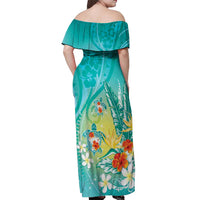 Hawaii Honu Off Shoulder Maxi Dress Tropical Flowers Turquoise Gradient LT05 - Polynesian Pride