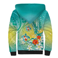 Hawaii Honu Sherpa Hoodie Tropical Flowers Turquoise Gradient LT05 - Polynesian Pride