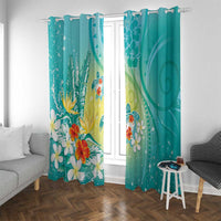 Hawaii Honu Window Curtain Tropical Flowers Turquoise Gradient LT05 With Grommets Turquoise - Polynesian Pride