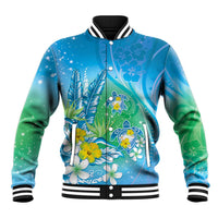 Hawaii Honu Baseball Jacket Tropical Flowers Blue Gradient LT05 Unisex Blue - Polynesian Pride