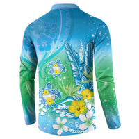 Hawaii Honu Button Sweatshirt Tropical Flowers Blue Gradient LT05 - Polynesian Pride