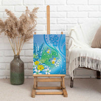 Hawaii Honu Canvas Wall Art Tropical Flowers Blue Gradient LT05 - Polynesian Pride