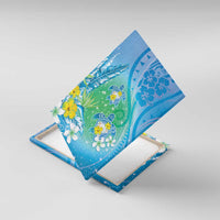 Hawaii Honu Canvas Wall Art Tropical Flowers Blue Gradient LT05 With Frame Blue - Polynesian Pride