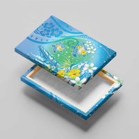 Hawaii Honu Canvas Wall Art Tropical Flowers Blue Gradient LT05 - Polynesian Pride