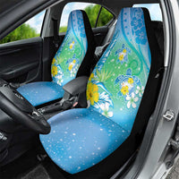 Hawaii Honu Car Seat Cover Tropical Flowers Blue Gradient