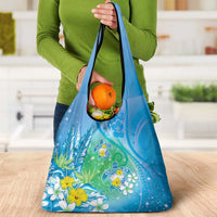 Hawaii Honu Grocery Bag Tropical Flowers Blue Gradient LT05 - Polynesian Pride