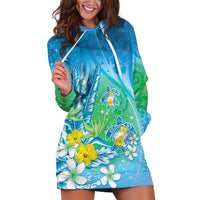 Hawaii Honu Hoodie Dress Tropical Flowers Blue Gradient LT05 Blue - Polynesian Pride