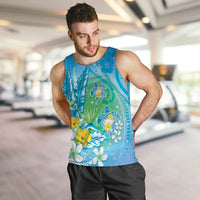 Hawaii Honu Men Tank Top - Tropical Flowers Blue Gradient LT05 Blue - Polynesian Pride