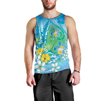 Hawaii Honu Men Tank Top - Tropical Flowers Blue Gradient LT05 - Polynesian Pride