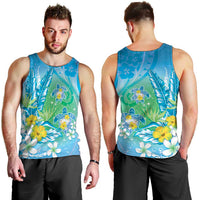 Hawaii Honu Men Tank Top - Tropical Flowers Blue Gradient LT05 - Polynesian Pride
