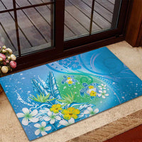 Hawaii Honu Rubber Doormat Tropical Flowers Blue Gradient LT05 - Polynesian Pride