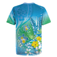 Hawaii Honu Rugby Jersey Tropical Flowers Blue Gradient LT05 - Polynesian Pride