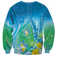 Hawaii Honu Sweatshirt Tropical Flowers Blue Gradient LT05 - Polynesian Pride