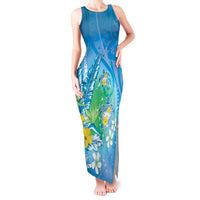 Hawaii Honu Tank Maxi Dress - Tropical Flowers Blue Gradient LT05 Women Blue - Polynesian Pride