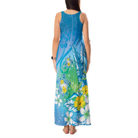 Hawaii Honu Tank Maxi Dress - Tropical Flowers Blue Gradient LT05 - Polynesian Pride